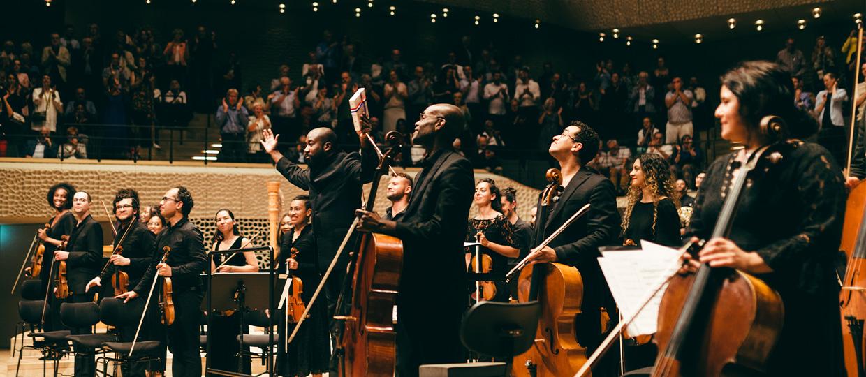 Chineke orchestra stood on stage